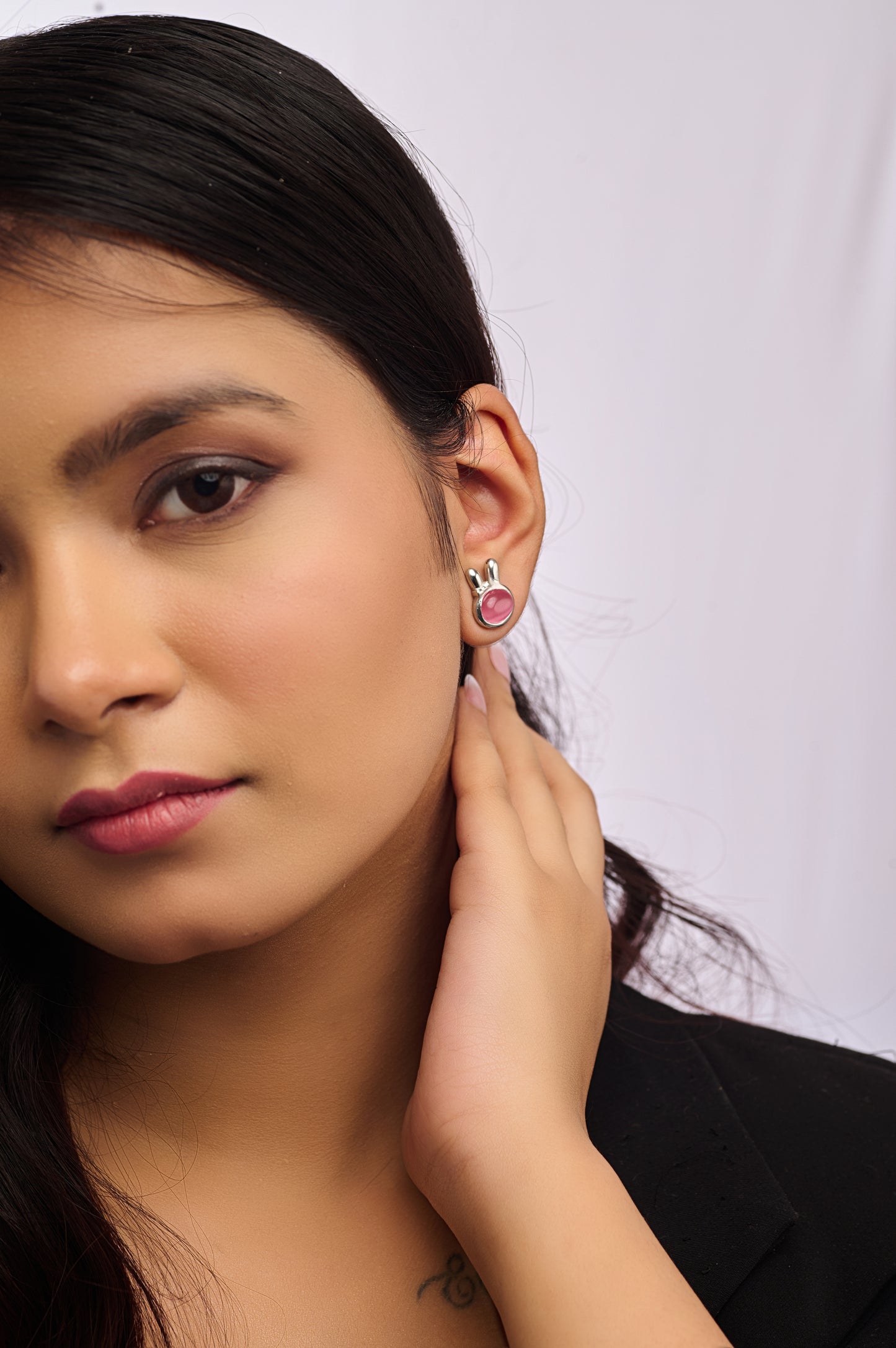 92.5 Pure Silver Bunny Ear Pink Studs