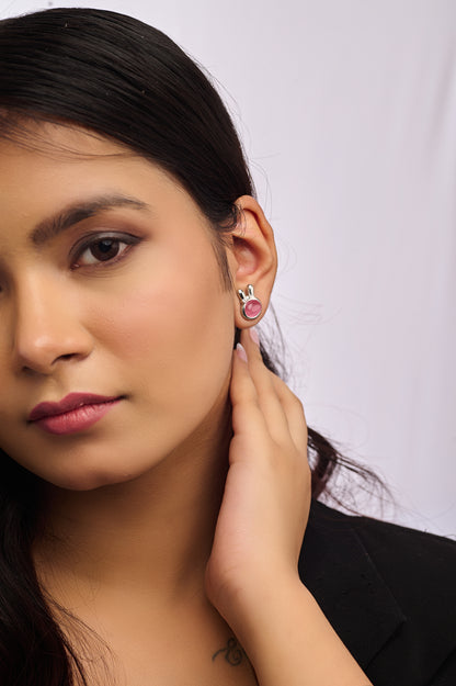 92.5 Pure Silver Bunny Ear Pink Studs