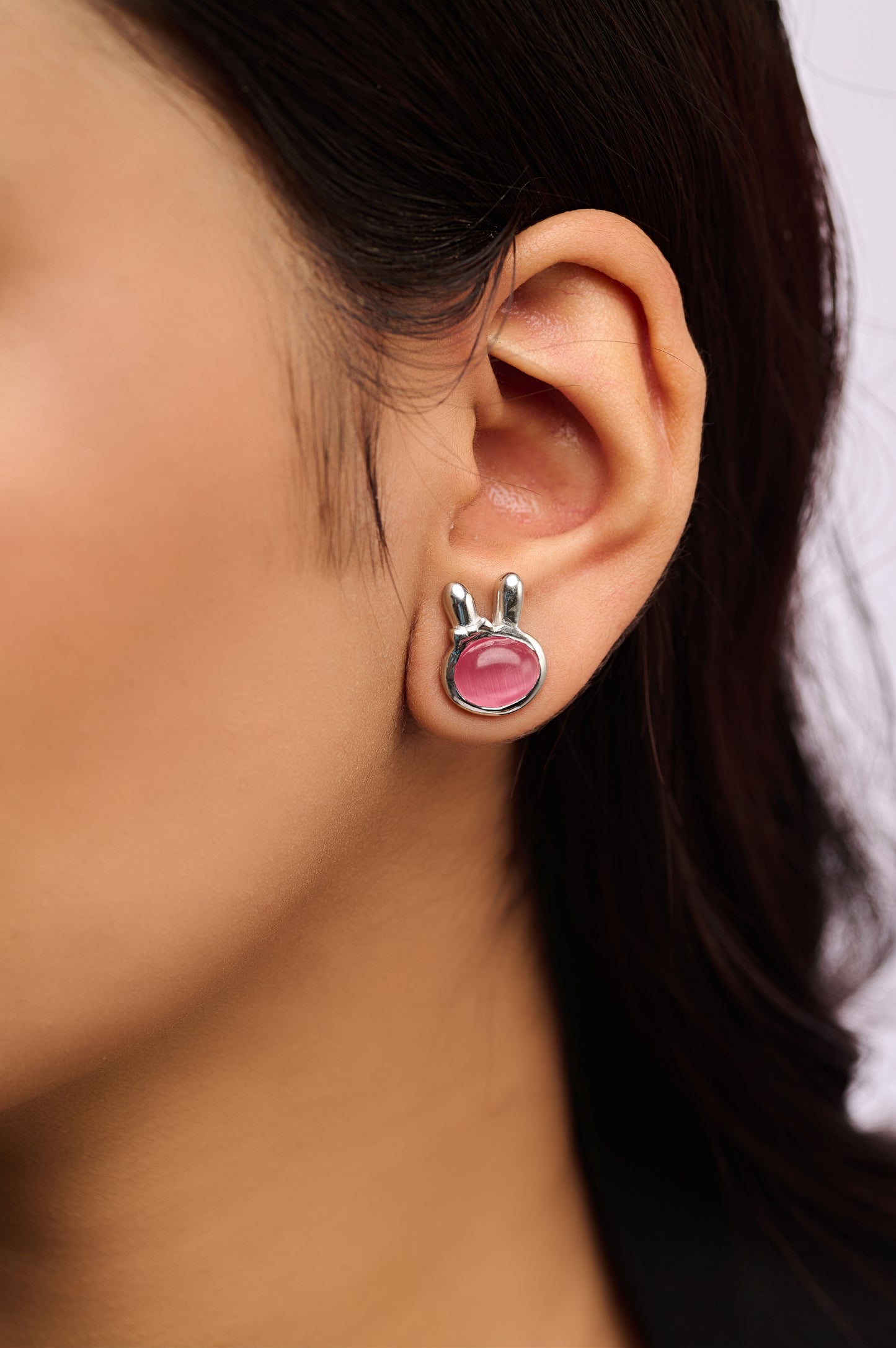 92.5 Pure Silver Bunny Ear Pink Studs
