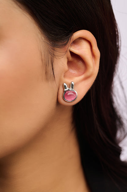 92.5 Pure Silver Bunny Ear Pink Studs