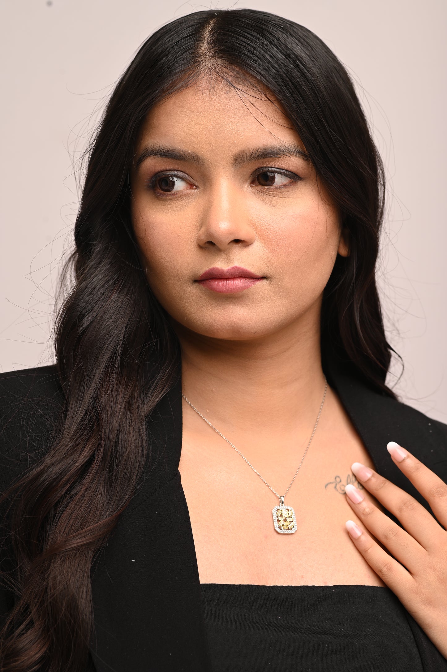 Mini Mosaic Rectangle Silver Necklace