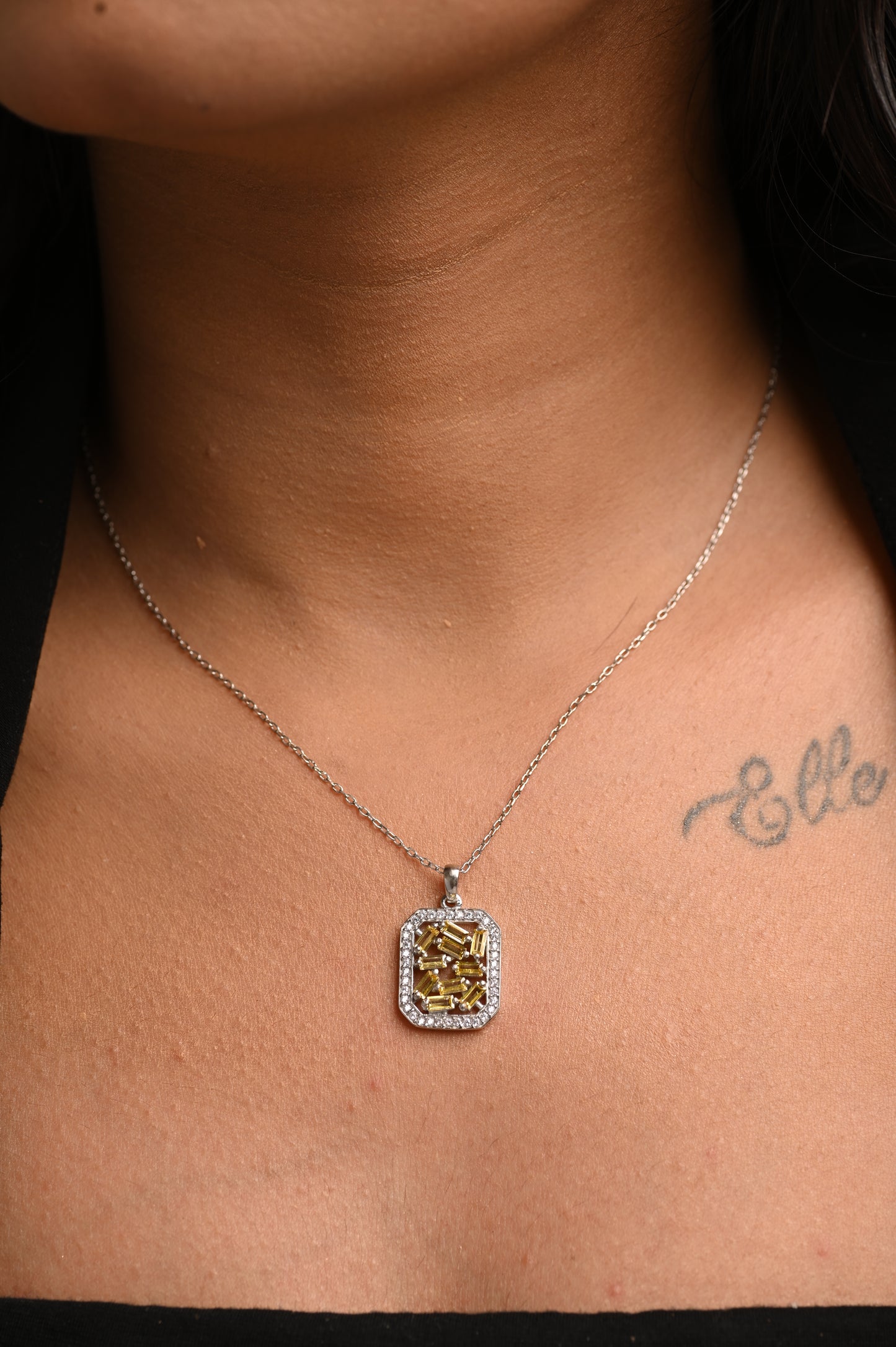 Mini Mosaic Rectangle Silver Necklace