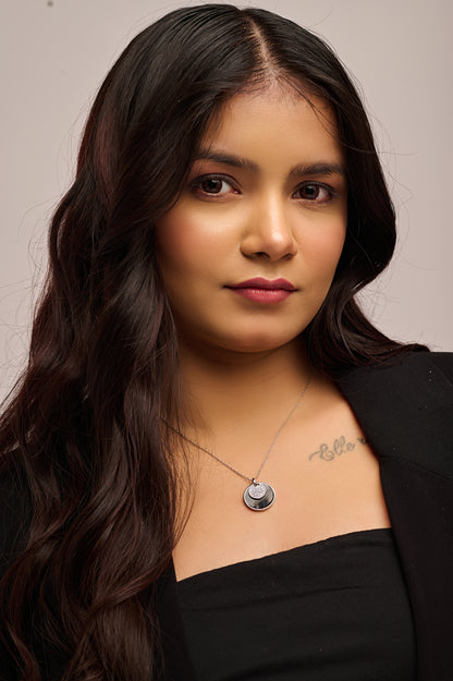 Black Disc Charm Silver Necklace