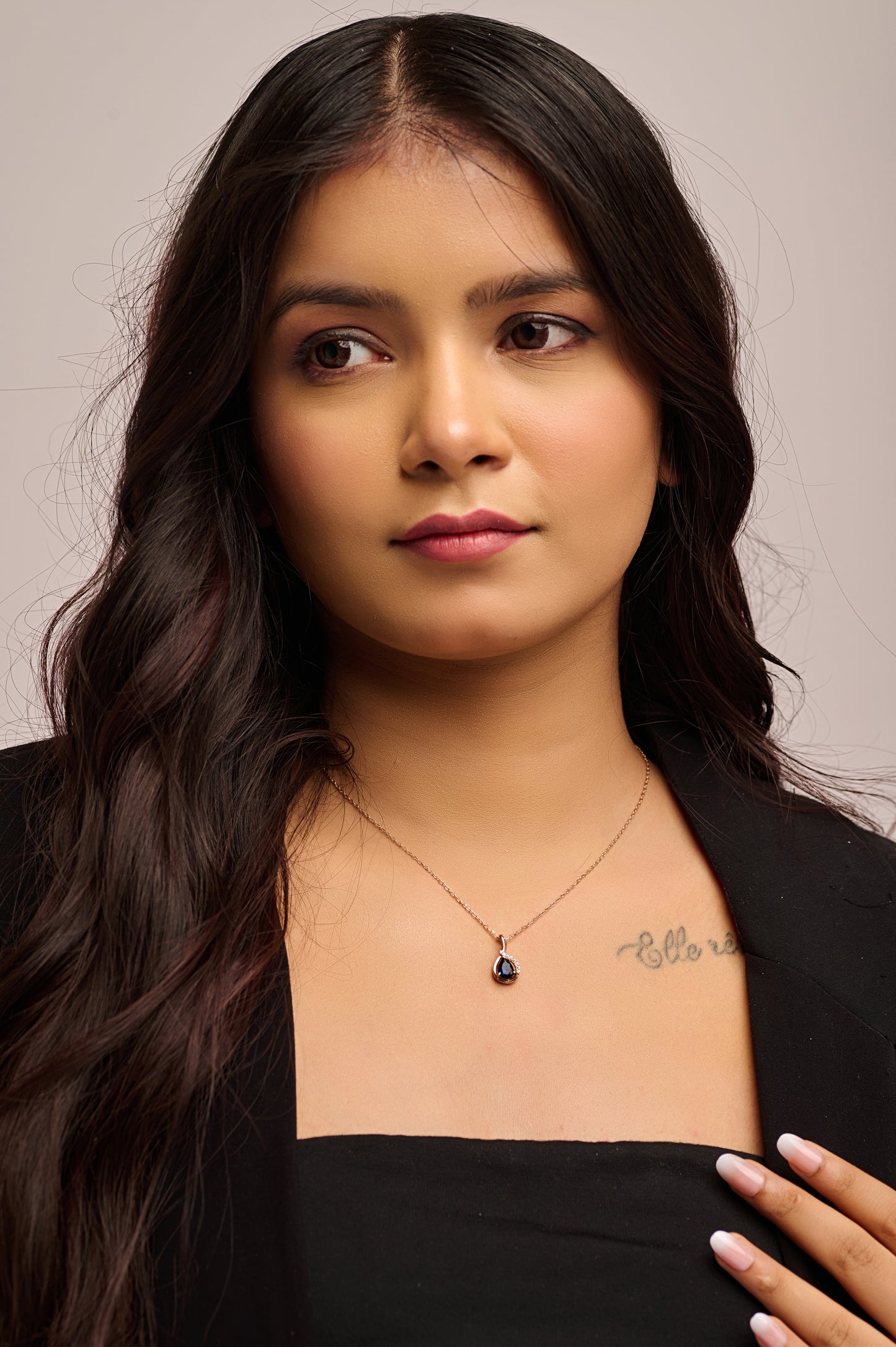 Curved Blue Drop Pendant in Silver Frame