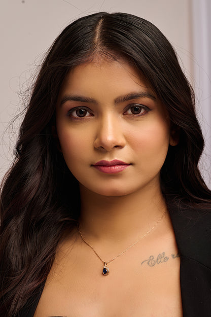 Curved Blue Drop Pendant in Silver Frame