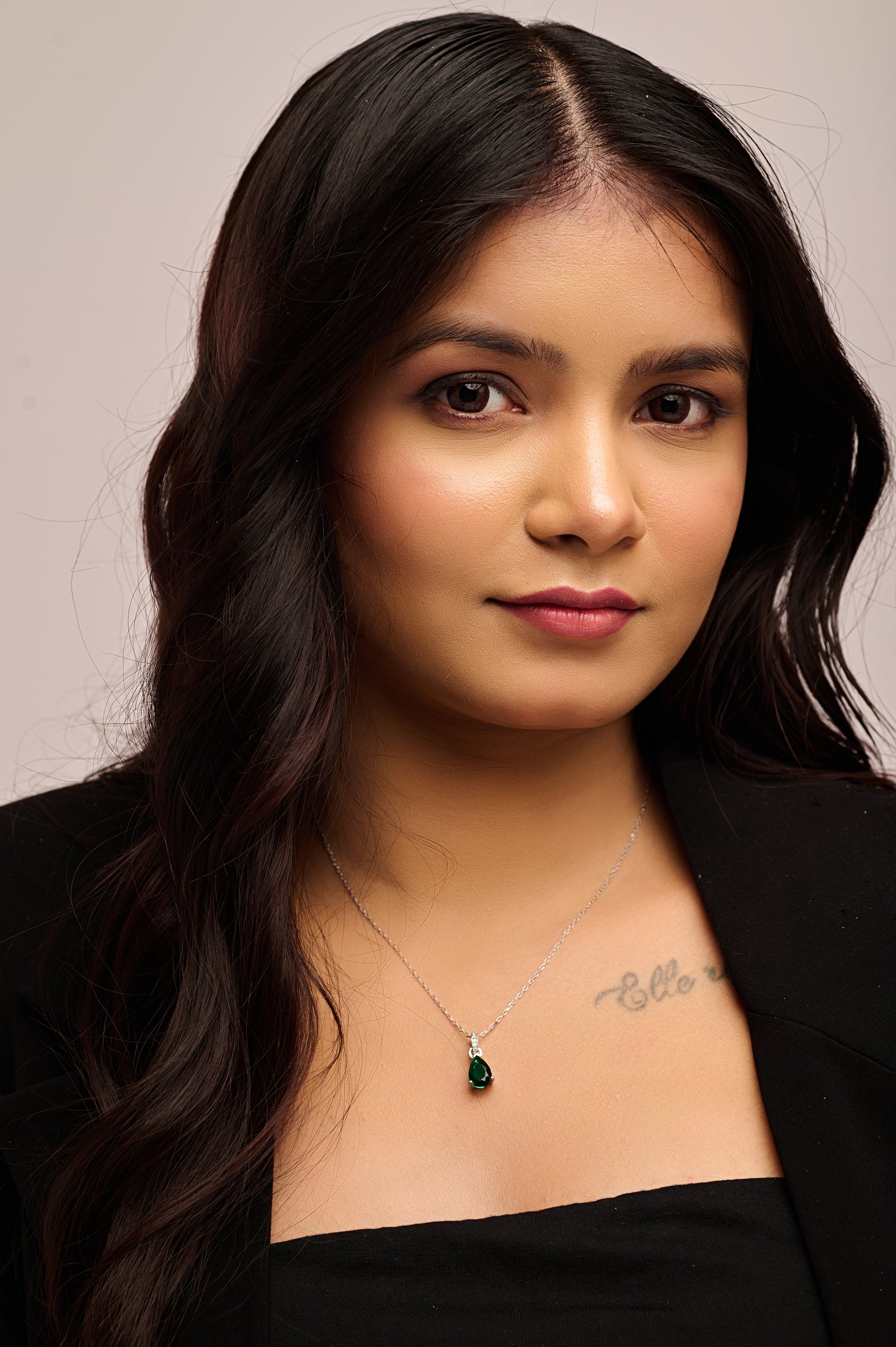 Teardrop Emerald 92.5 Silver Pendant Chain