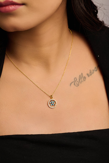 Blue Floral Design Circular 92.5 Silver Pendant Chain