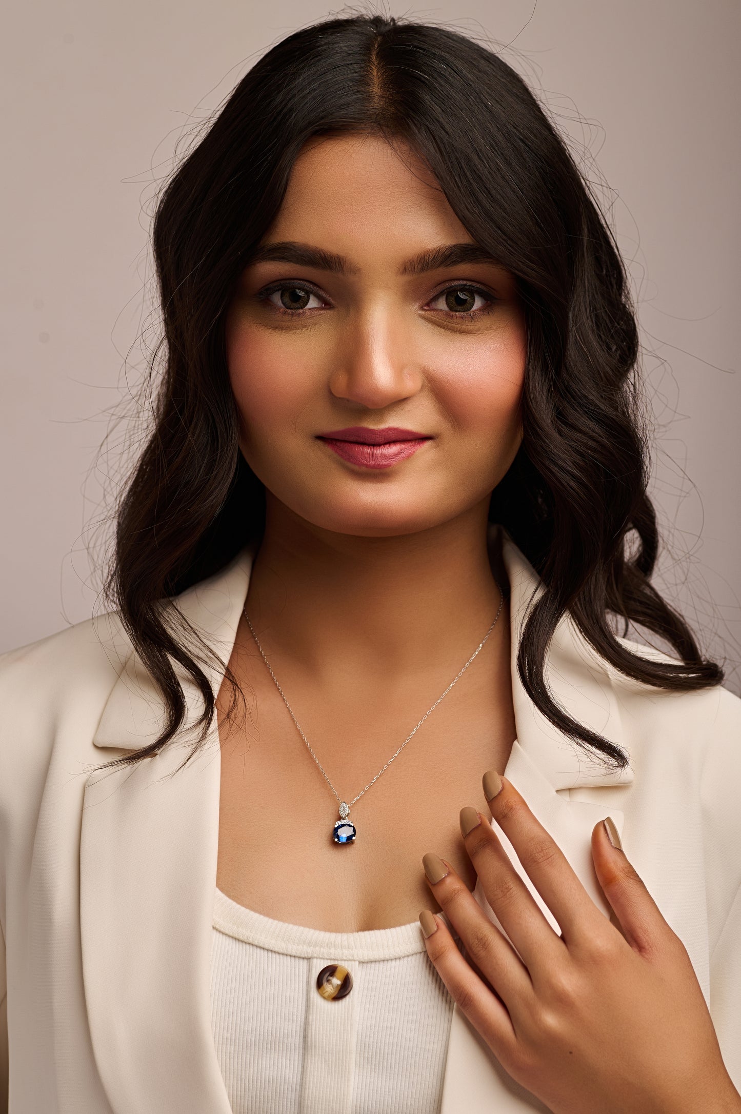 Oval Blue with Marquise Accent  92.5 Silver Pendant Chain