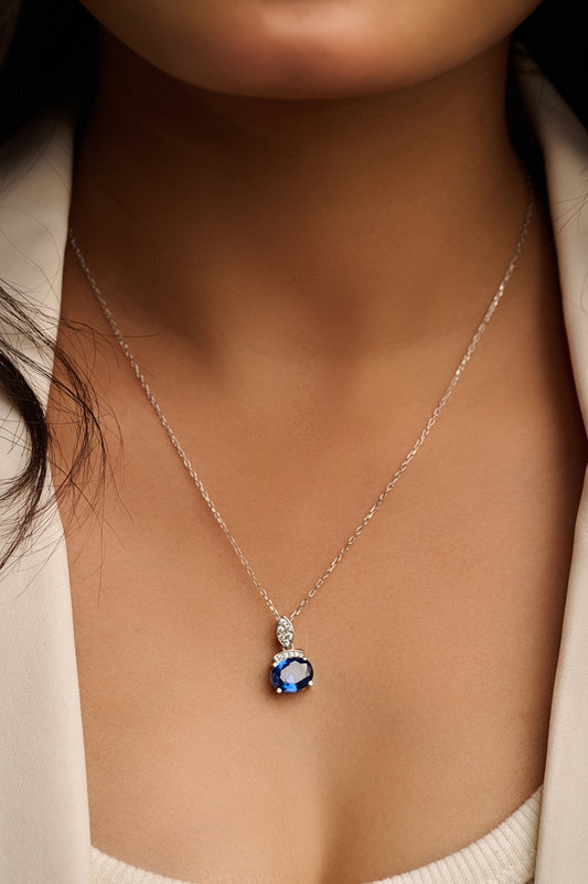 Oval Blue with Marquise Accent  92.5 Silver Pendant Chain