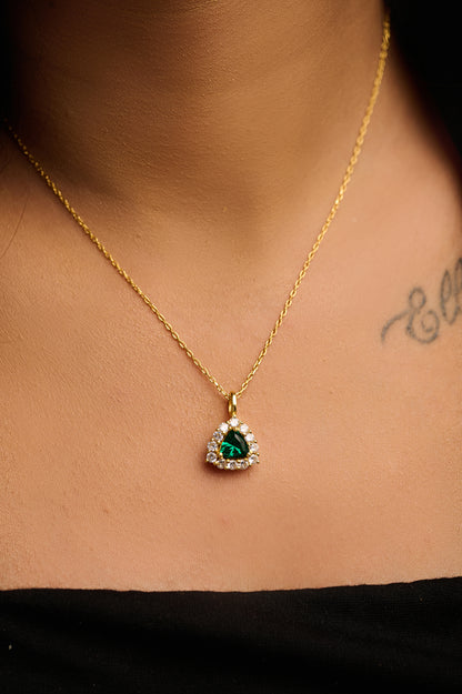 Triangle Halo Green Stone 92.5 Silver Pendant Chain