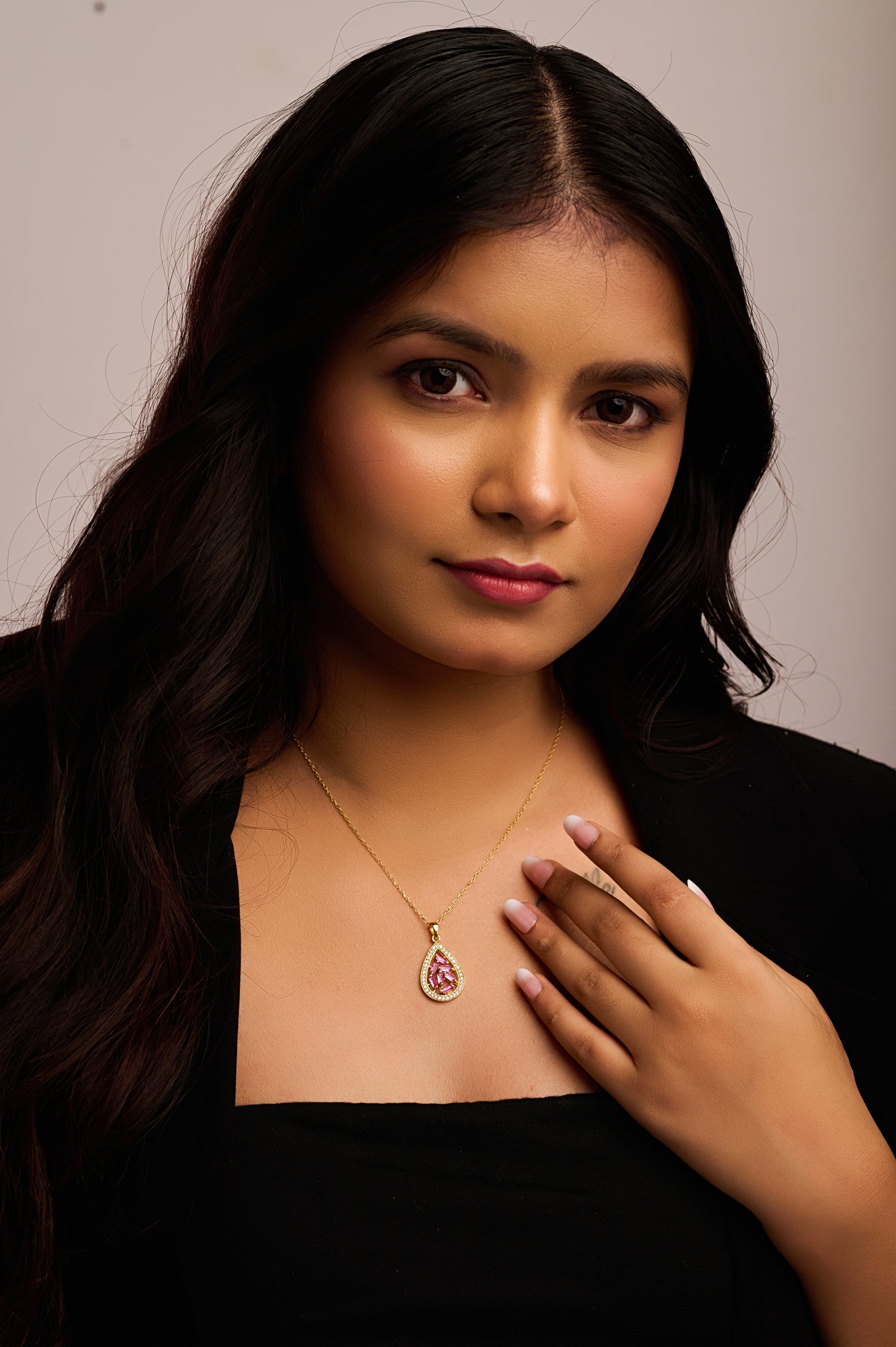 Mini Mosaic Teardrop Silver Necklace