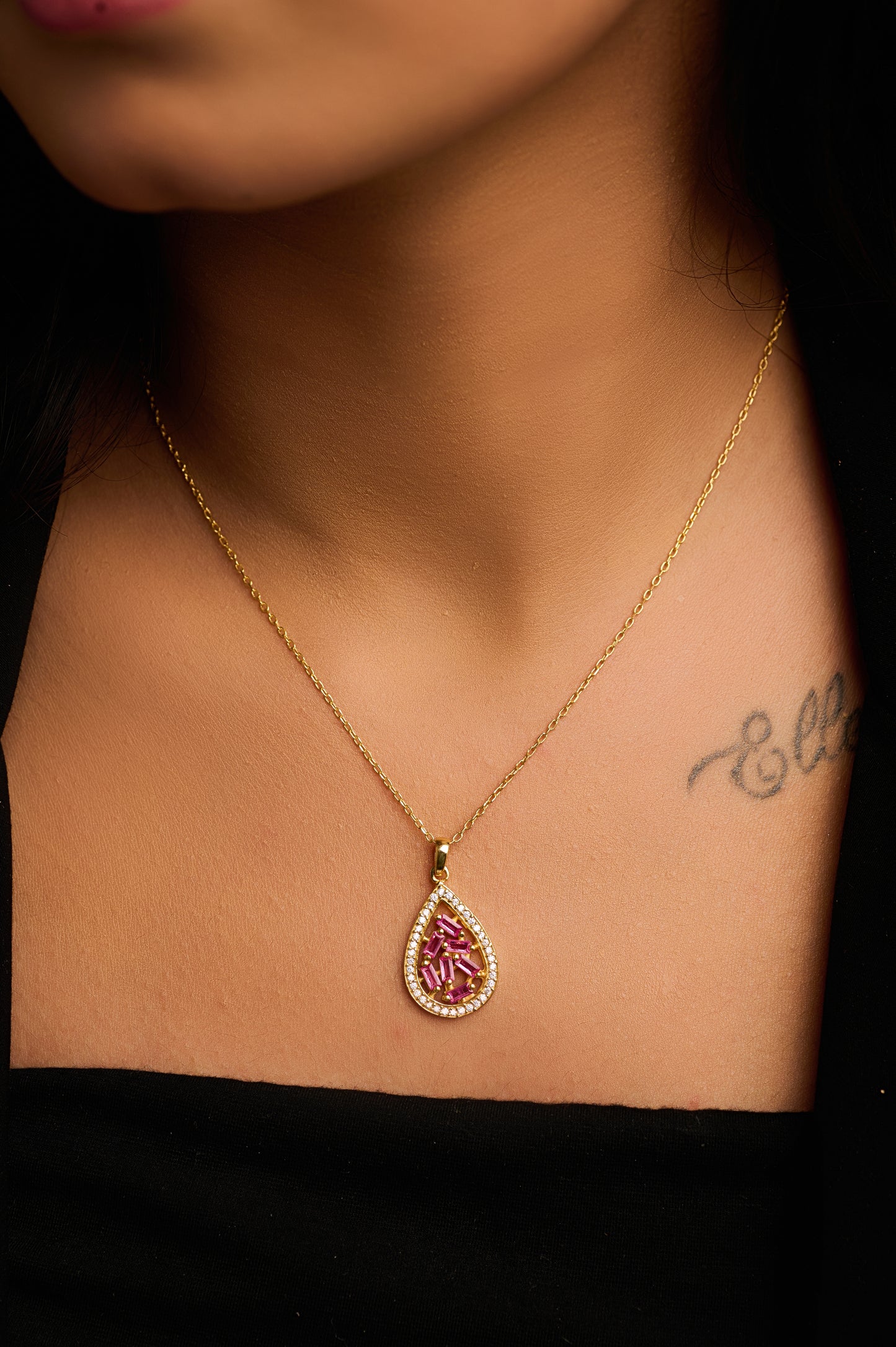 Mini Mosaic Teardrop Silver Necklace