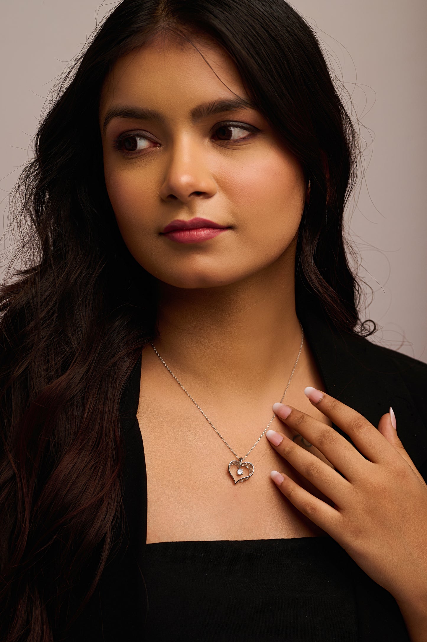 Filigree Heart Pendant Necklace with Silver Accent