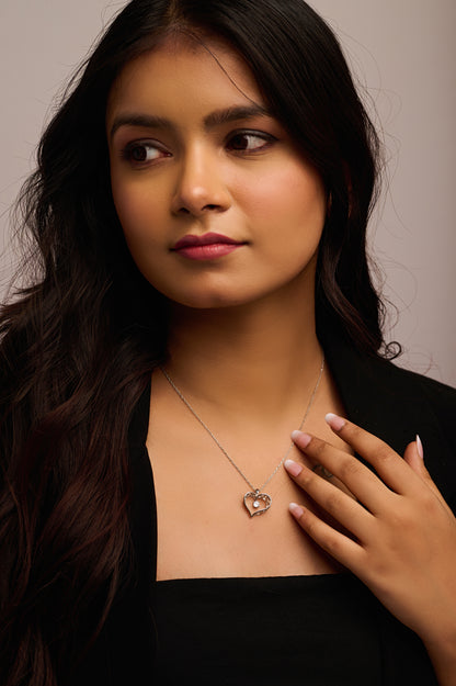 Filigree Heart Pendant Necklace with Silver Accent