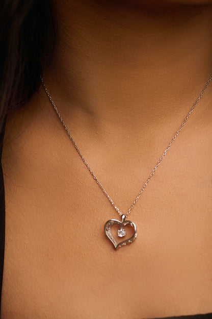 Filigree Heart Pendant Necklace with Silver Accent