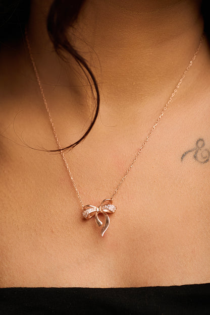 Bow Pendant with Sparkle 92.5 Silver Pendant Chain