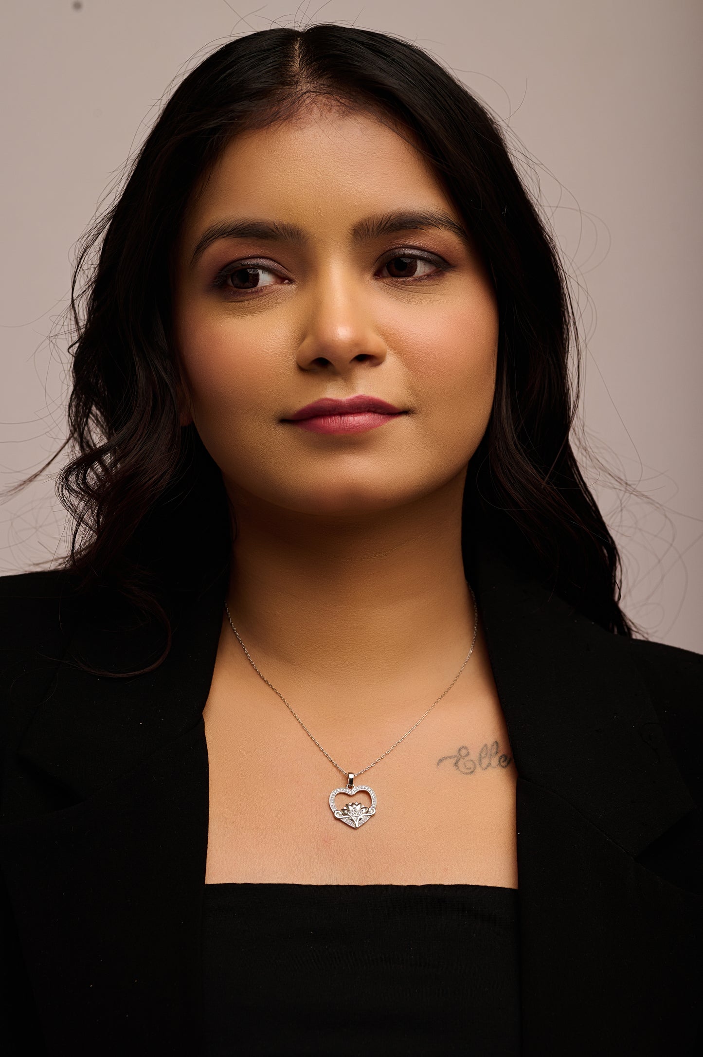 Sparkling Lotus in Heart with 92.5 Silver Pendant Chain