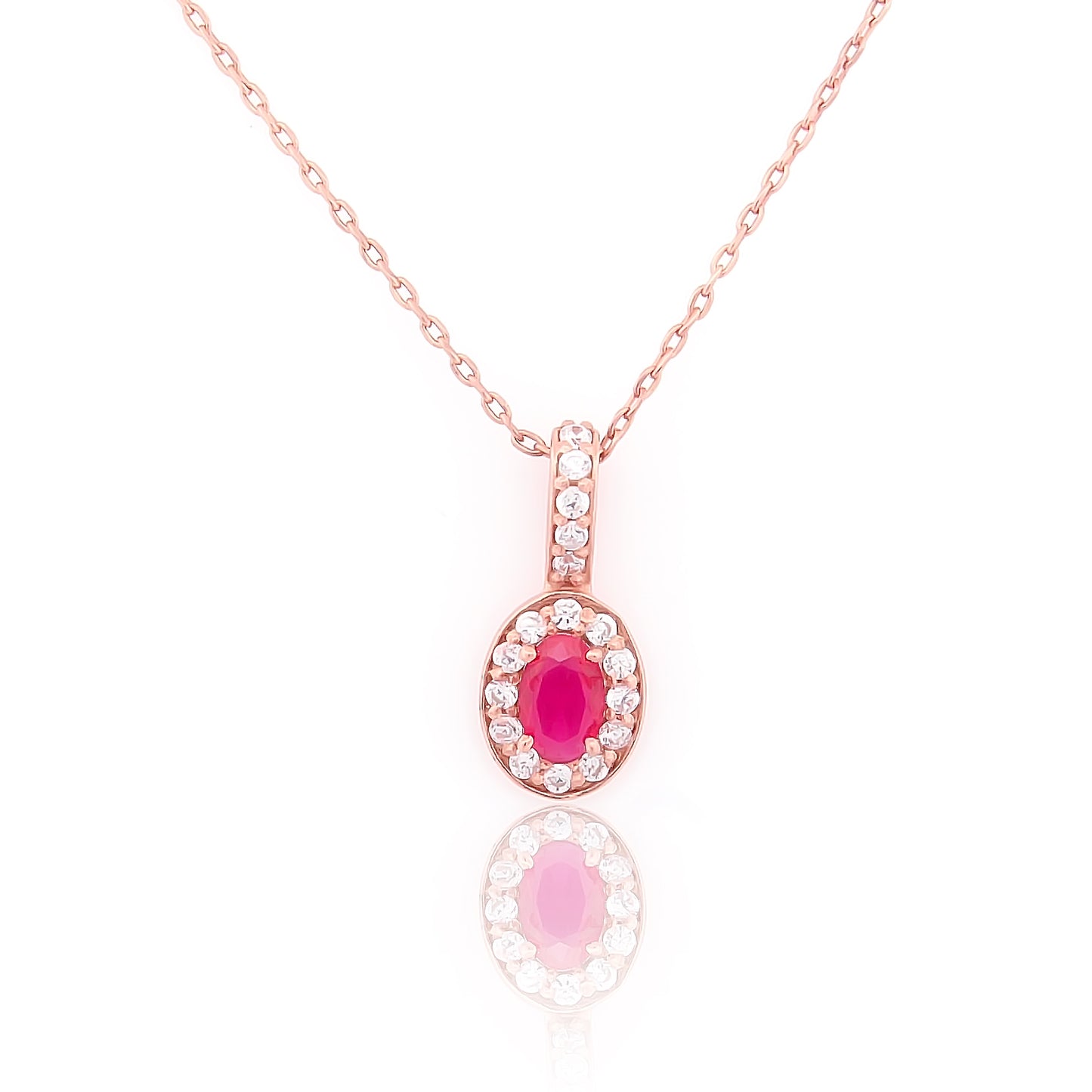 Pink Oval 92.5 Silver Pendant Chain