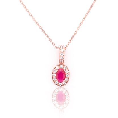 Pink Oval 92.5 Silver Pendant Chain