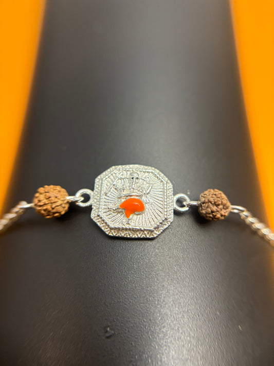 92.5 Silver Ganesha Bracelet with Rudraksh Accents