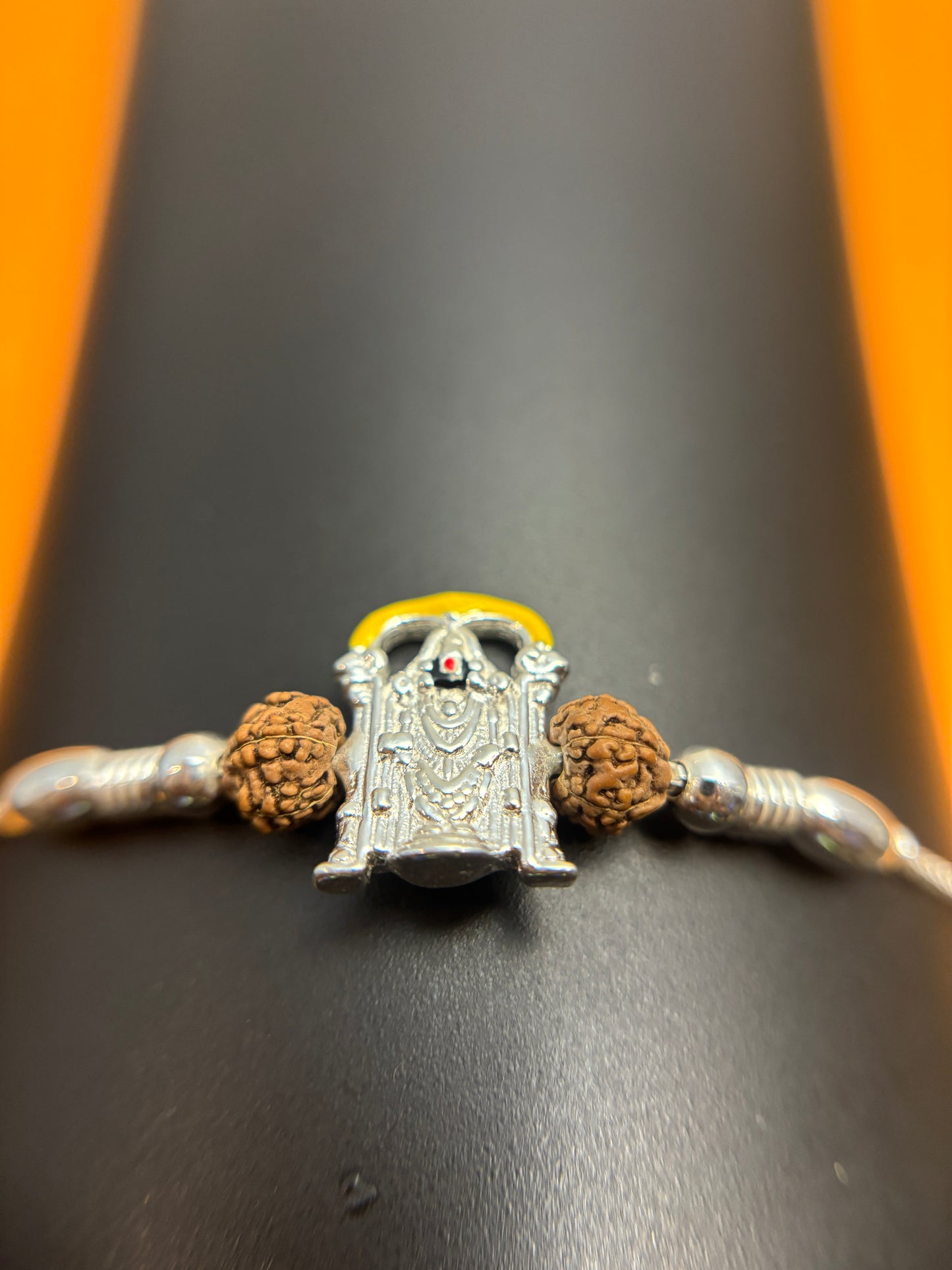 92.5 Silver Venkateshwara Bracelet with Rudraksh and Bead Accents