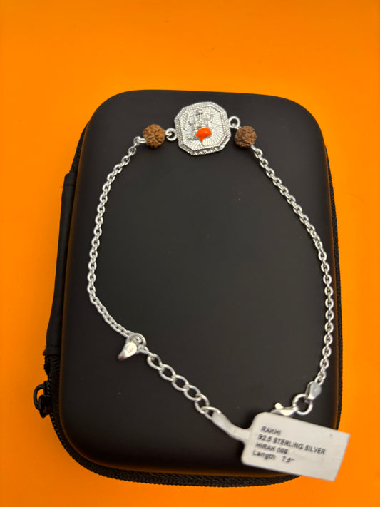 92.5 Silver Ganesha Bracelet with Rudraksh Accents