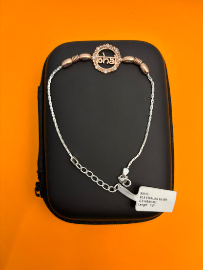 92.5 Silver Golden Floral Bracelet with 'Bhai' Center