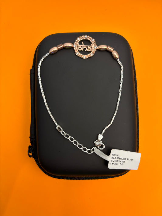 92.5 Silver Golden Floral Bracelet with 'Bhai' Center