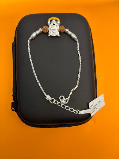 92.5 Silver Venkateshwara Bracelet with Rudraksh and Bead Accents