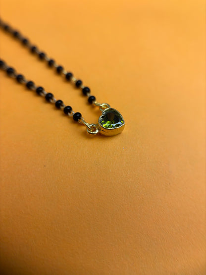 92.5 Silver Solitaire Emerald Heart Mangalsutra
