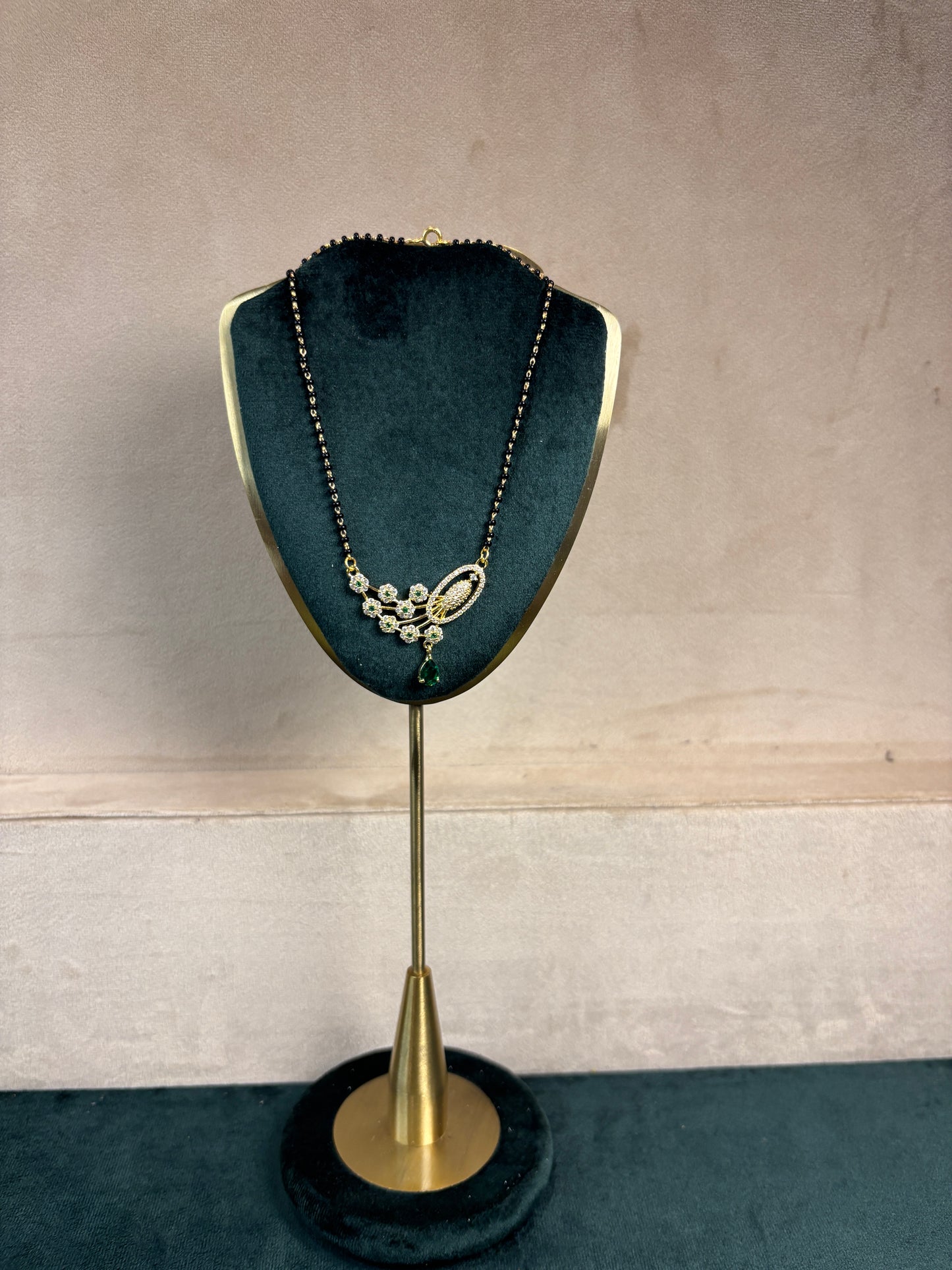 92.5 Silver Peacock Emerald Quill Mangalsutra