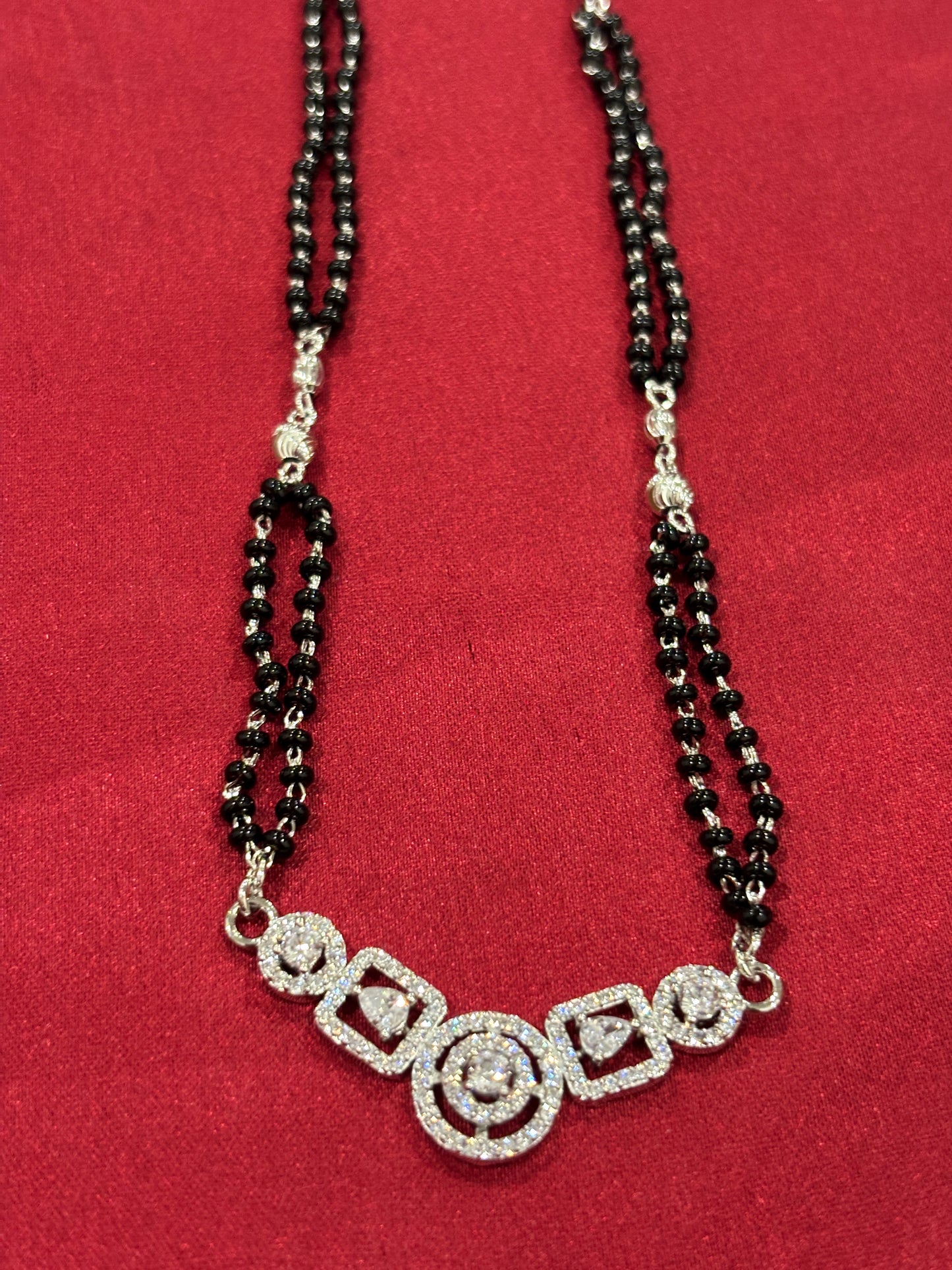 92.5 Silver Double line black bead stone pendant model 1 Mangalsutra