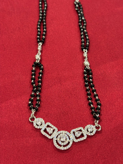 92.5 Silver Double line black bead stone pendant model 1 Mangalsutra
