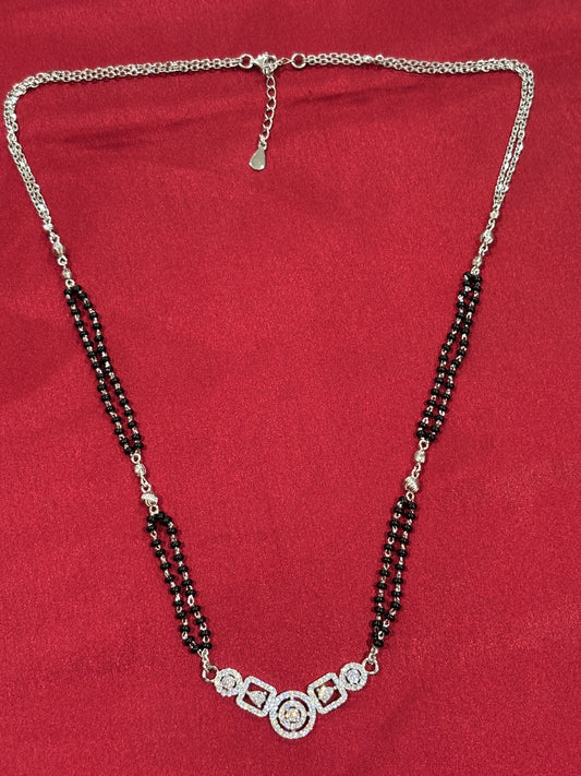 92.5 Silver Double line black bead stone pendant model 1 Mangalsutra