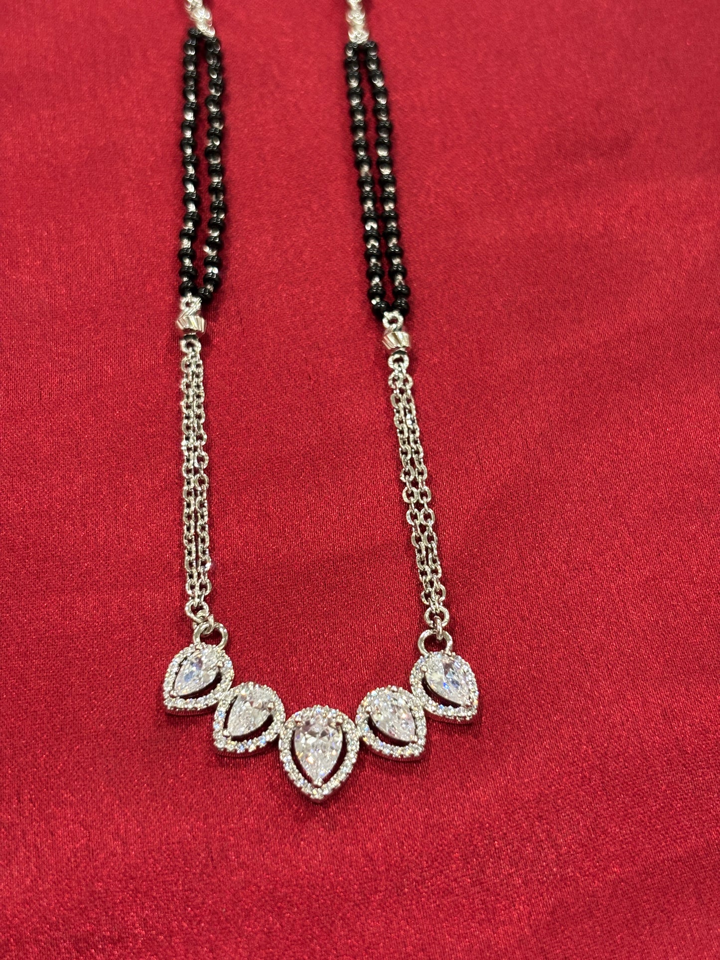 92.5 Silver Double line black bead stone pendant model 2 Mangalsutra