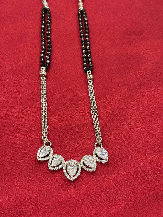 92.5 Silver Double line black bead stone pendant model 2 Mangalsutra