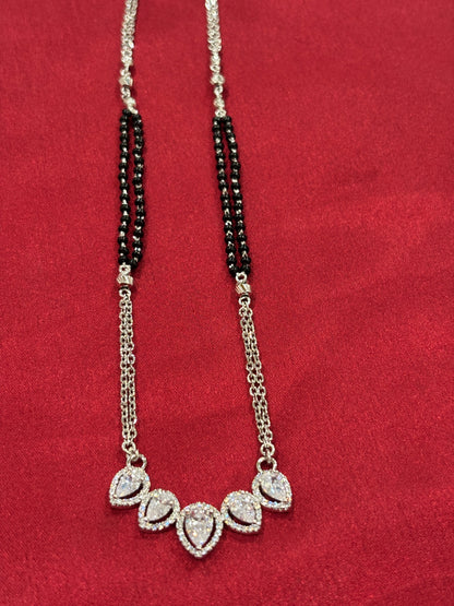 92.5 Silver Double line black bead stone pendant model 2 Mangalsutra