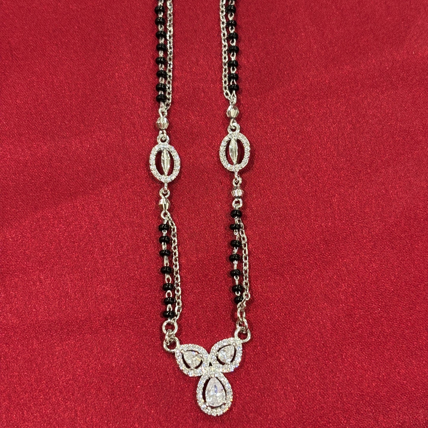 92.5 Silver Double line black bead stone pendant model 4 Mangalsutra