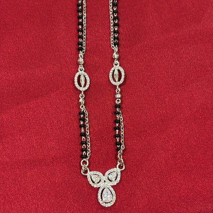 92.5 Silver Double line black bead stone pendant model 4 Mangalsutra