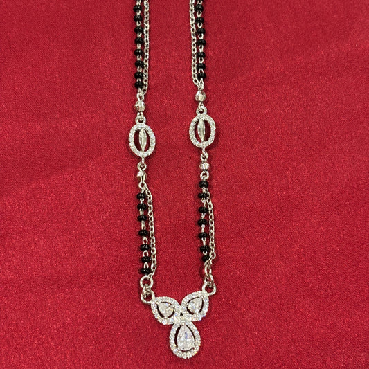 92.5 Silver Double line black bead stone pendant model 4 Mangalsutra