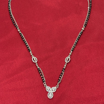 92.5 Silver Double line black bead stone pendant model 4 Mangalsutra