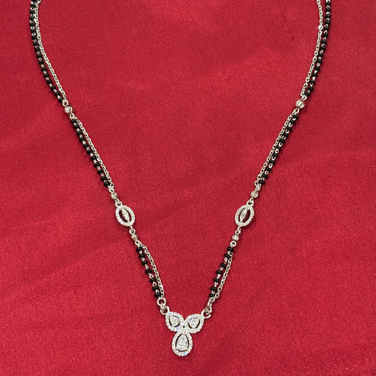 92.5 Silver Double line black bead stone pendant model 4 Mangalsutra
