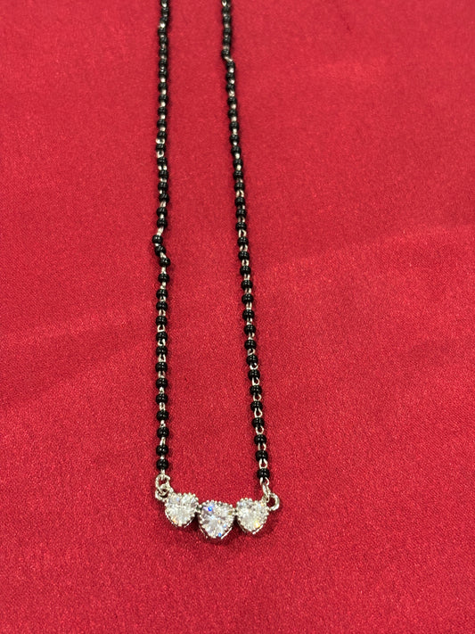 92.5 Silver single line black bead stone pendant model 1 Mangalsutra