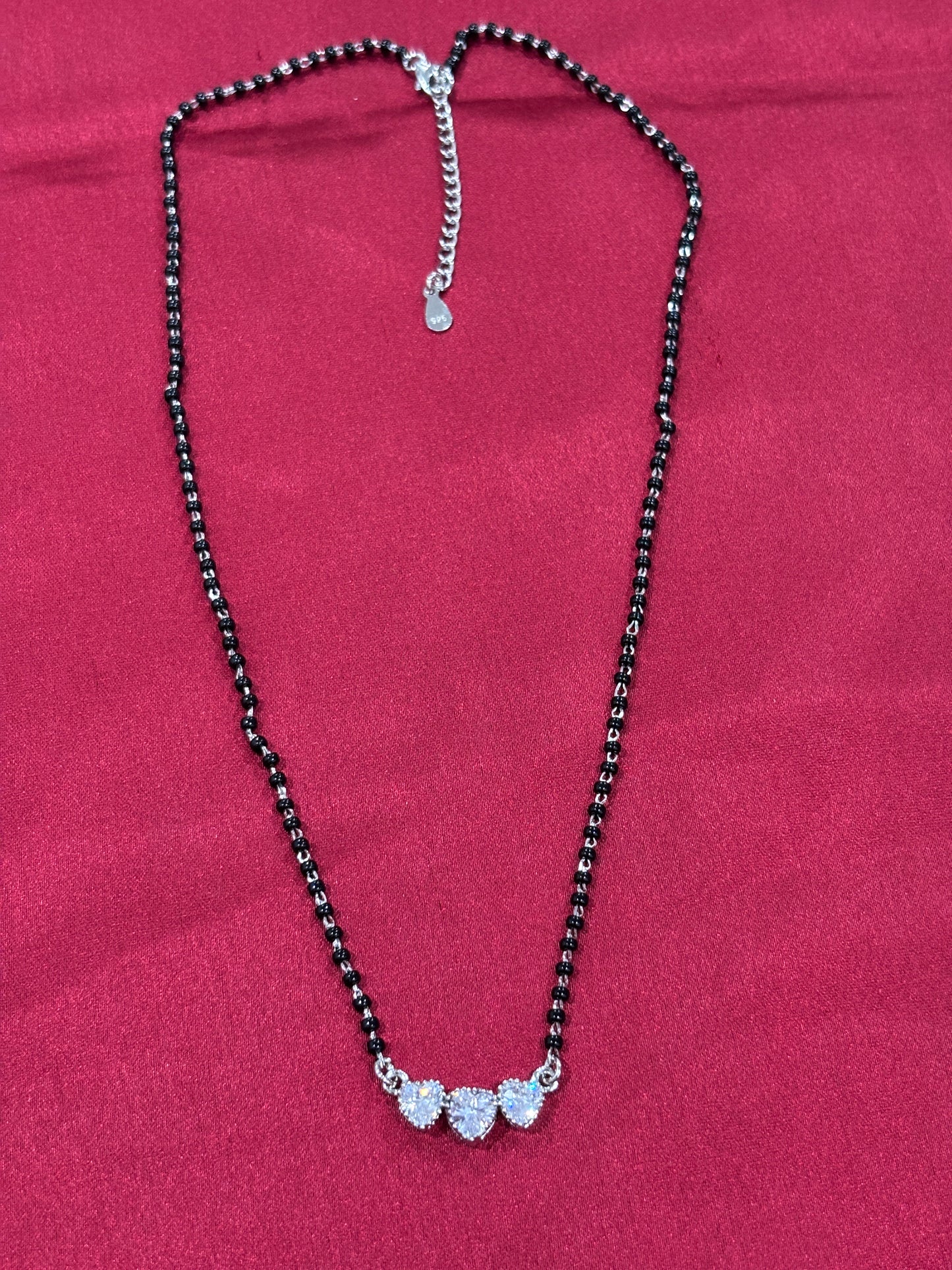 92.5 Silver single line black bead stone pendant model 1 Mangalsutra