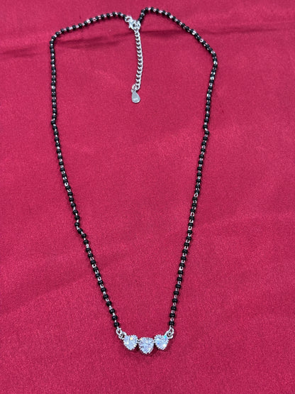 92.5 Silver single line black bead stone pendant model 1 Mangalsutra