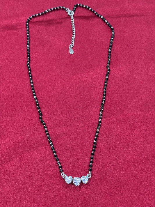 92.5 Silver single line black bead stone pendant model 1 Mangalsutra