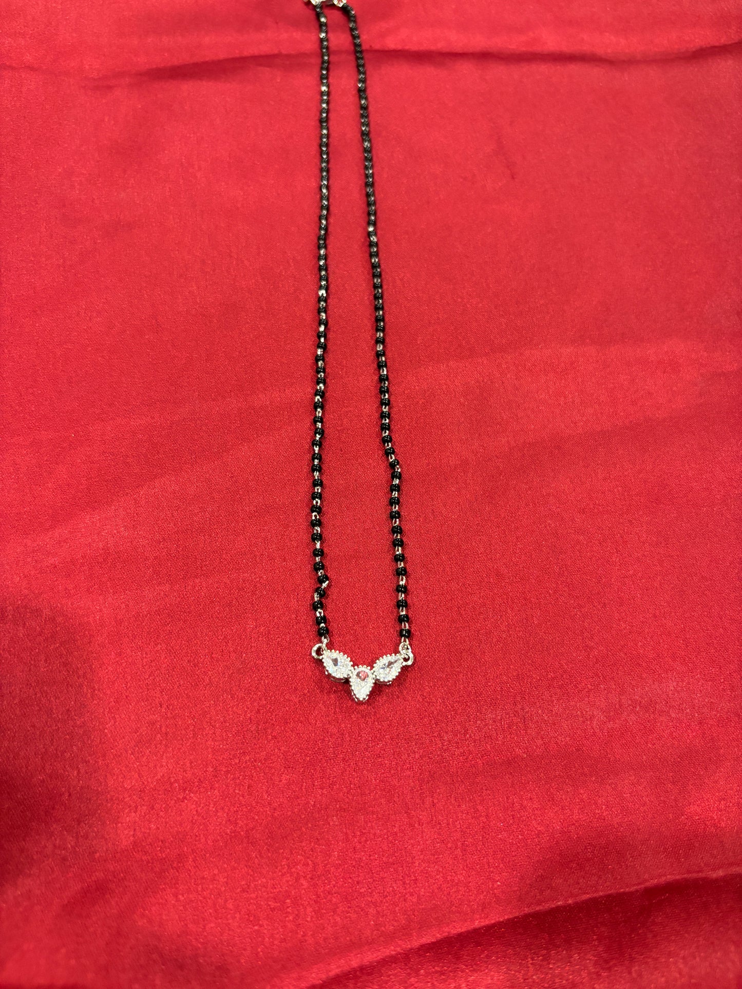 92.5 Silver single line black bead stone pendant model 2 Mangalsutra