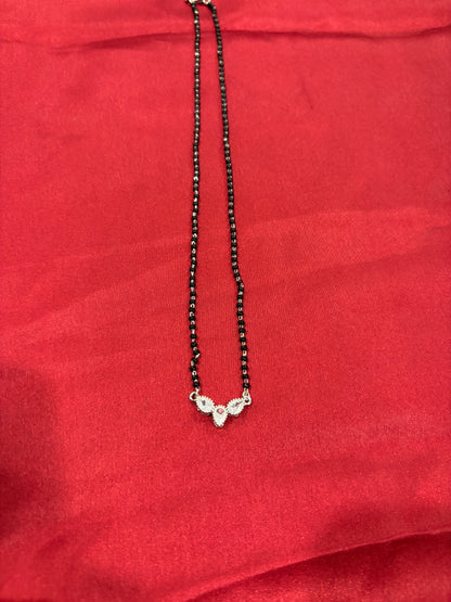 92.5 Silver single line black bead stone pendant model 2 Mangalsutra