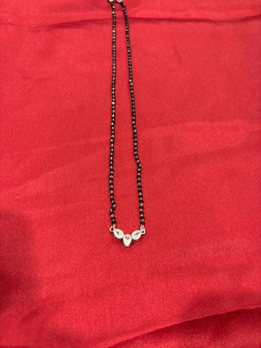 92.5 Silver single line black bead stone pendant model 2 Mangalsutra
