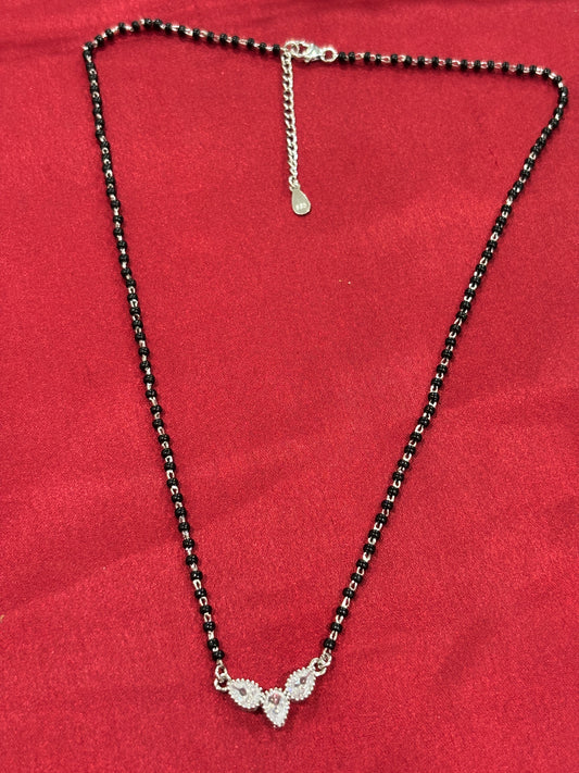 92.5 Silver single line black bead stone pendant model 2 Mangalsutra